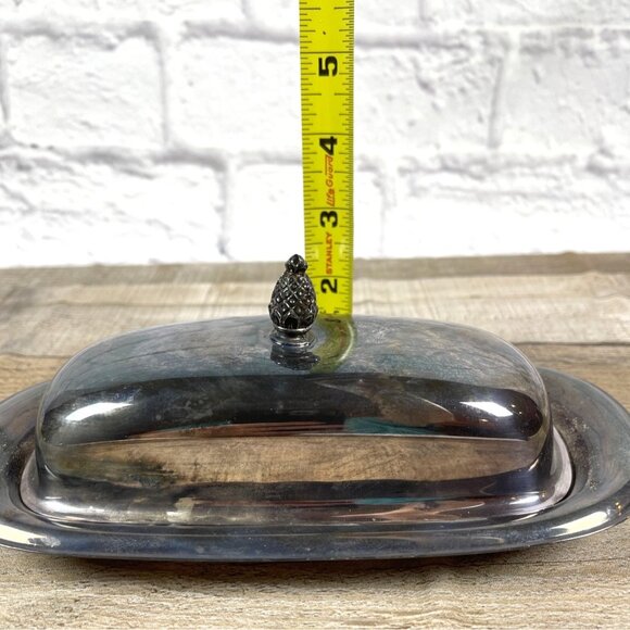 Wm Rogers Silver Plate MCM Covered Butter Dish Starburst Glass Insert Lid VTG - Picture 11 of 14